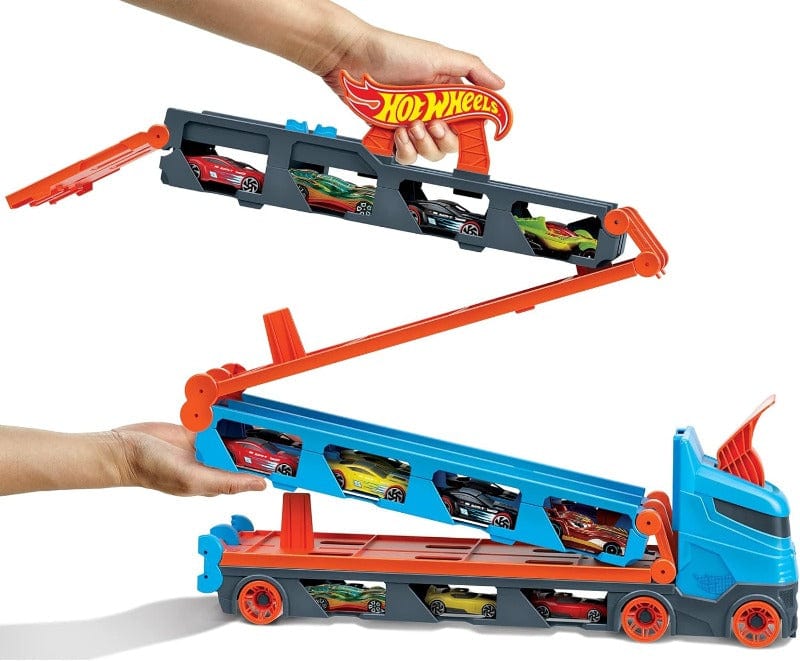 Hot Wheels Camion Trasportatore con Veicoli, Playset trasformabile-con-lanciatore - Image 3